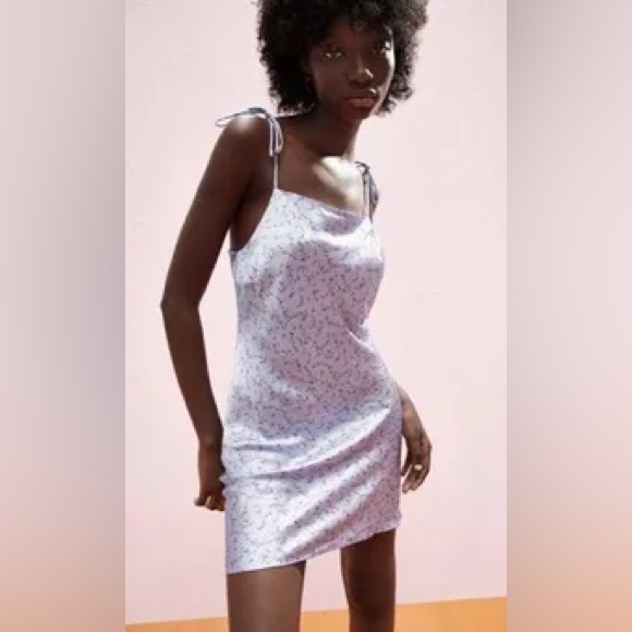 Zara Lilac Floral Sleeveless Satin Look & Feel Mini Ditsy Slip Dress NWT S - Picture 2 of 13